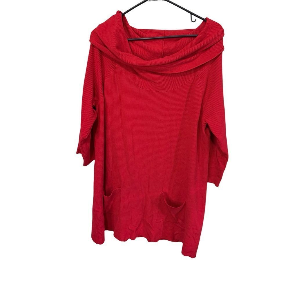 INC International Concepts Red Ribbed Cowl Neck Tunic - 2X